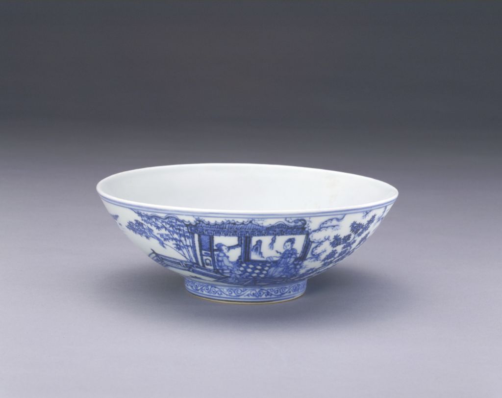 图片[1]-Blue-and-white Mingfeng in Bamboo Lady Garden Picture Bowl-China Archive